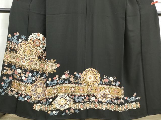 平和屋着物■豪華黒留袖 駒刺繍 横段正倉院花文 金彩 正絹 逸品 DABH8834qa