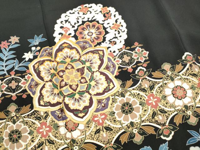 平和屋着物■豪華黒留袖 駒刺繍 横段正倉院花文 金彩 正絹 逸品 DABH8834qa