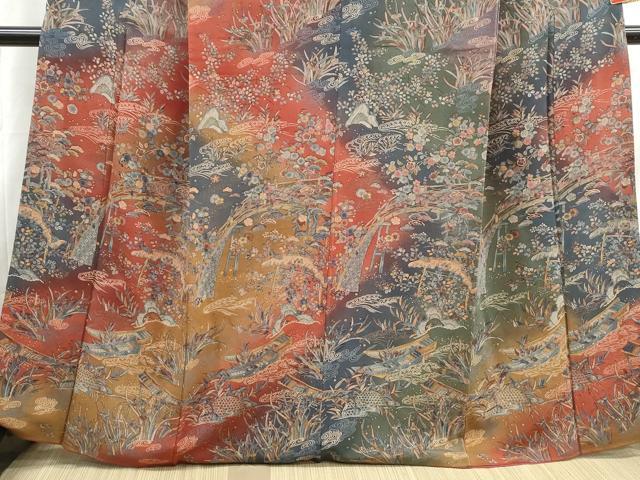 平和屋着物■訪問着 風景花文 舟 暈し染め 鬼しぼ縮緬 正絹 逸品 DABH8836qa