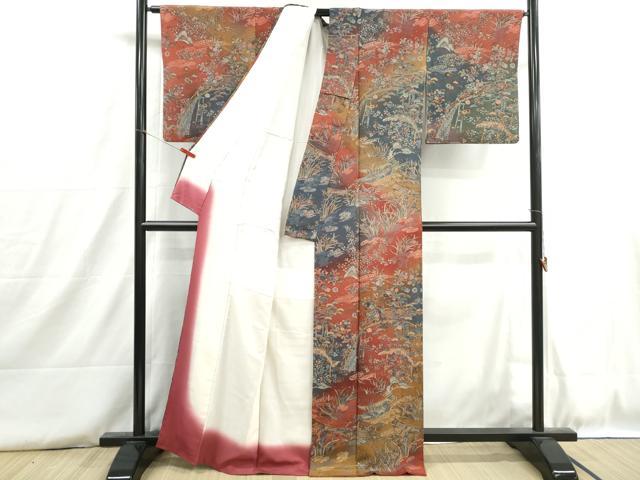 平和屋着物■訪問着 風景花文 舟 暈し染め 鬼しぼ縮緬 正絹 逸品 DABH8836qa