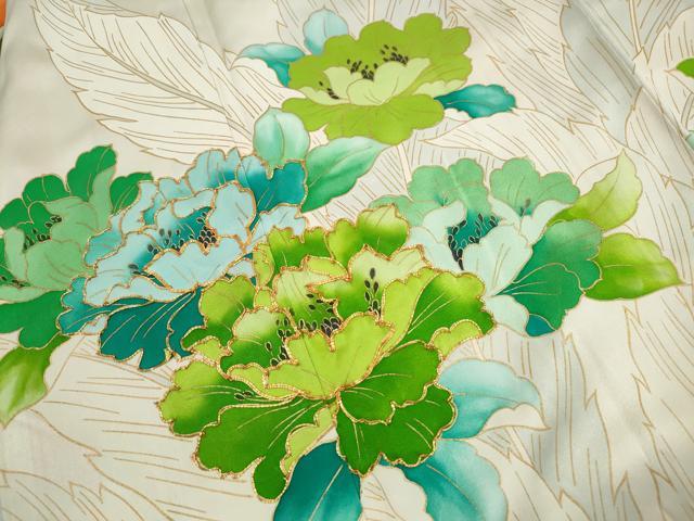 平和屋着物■豪華振袖 駒刺繍 葉尽くし牡丹文 暈し染め 金彩 正絹 逸品 DABH8839qa