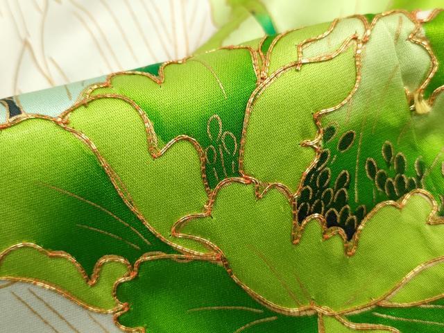 平和屋着物■豪華振袖 駒刺繍 葉尽くし牡丹文 暈し染め 金彩 正絹 逸品 DABH8839qa