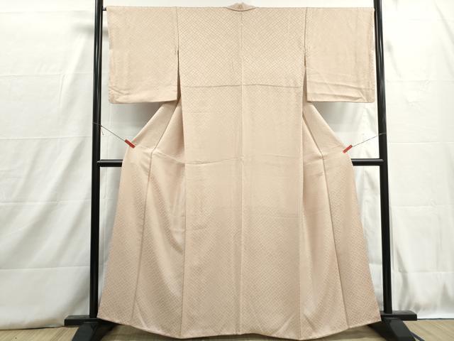 平和屋着物■上質な色無地 檜垣地紋 練色 正絹 逸品 DABH8841qa