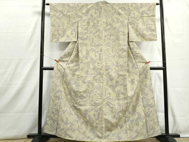 平和屋着物■上質な紬 抽象笹葉文 正絹 逸品 DABH8848qa