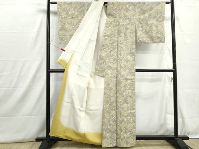 平和屋着物■上質な紬 抽象笹葉文 正絹 逸品 DABH8848qa