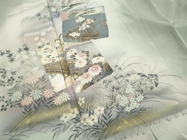 平和屋着物■訪問着 手描き 破れ色紙風景文 暈し染め 金銀彩 正絹 逸品 DABH8870qa