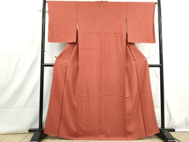 平和屋着物■上質な色無地 作家物 花唐草文 銀朱色 正絹 逸品 DABH8872qa