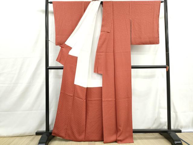 平和屋着物■上質な色無地 作家物 花唐草文 銀朱色 正絹 逸品 DABH8872qa
