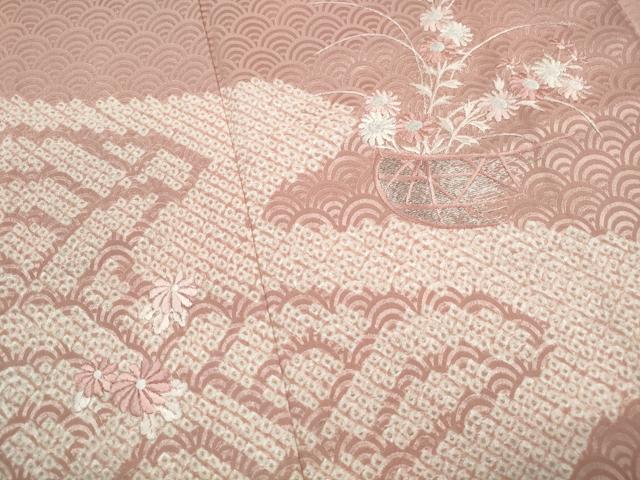 平和屋着物■上質な小紋 駒刺繍 絞り 道長花籠文 正絹 逸品 DABH8877qa