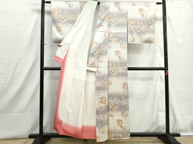 平和屋着物■上質な小紋 霞花蝶文 暈し染め 金彩 やまと誂製 正絹 逸品 DABH8891qa