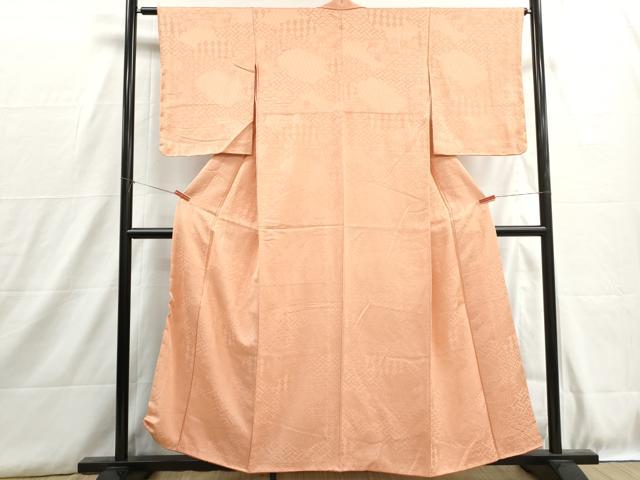 平和屋着物■上質な色無地 七宝青海波地紋 洒落柿色 正絹 逸品 DABH8893qa