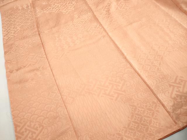 平和屋着物■上質な色無地 七宝青海波地紋 洒落柿色 正絹 逸品 DABH8893qa