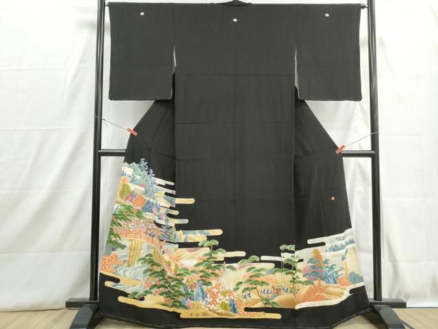 平和屋着物■豪華黒留袖 作家物 人物渡橋風景文 金銀彩 正絹 逸品 DABH8900qa