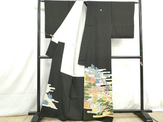 平和屋着物■豪華黒留袖 作家物 人物渡橋風景文 金銀彩 正絹 逸品 DABH8900qa