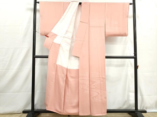 平和屋着物■無地絵羽訪問着 流水花地紋 珊瑚色 正絹 逸品 DABH8915qa