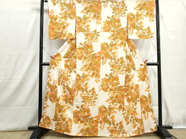平和屋着物■上質な小紋 手描き 枝葉文 正絹 逸品 DABH8917qa