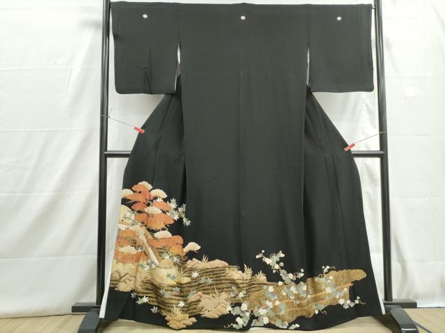 平和屋着物■豪華黒留袖 渡橋浜松文 金銀彩 正絹 逸品 DABH8928qa
