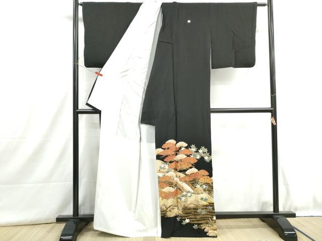 平和屋着物■豪華黒留袖 渡橋浜松文 金銀彩 正絹 逸品 DABH8928qa