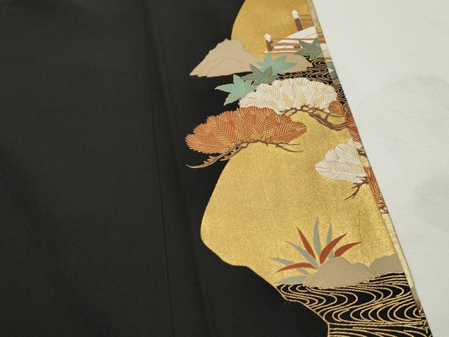 平和屋着物■豪華黒留袖 渡橋浜松文 金銀彩 正絹 逸品 DABH8928qa