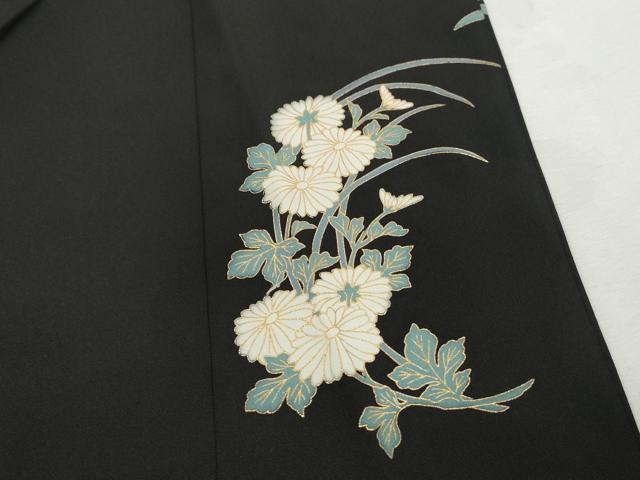 平和屋着物■豪華黒留袖 駒刺繍 扇面群鶴花文 牡丹 暈し染め 金彩 ロング丈 正絹 逸品 DABH8933qa