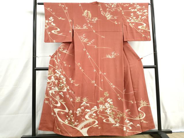 平和屋着物■訪問着 駒刺繍 流水枝松文 金彩 正絹 逸品 DABH8941qa