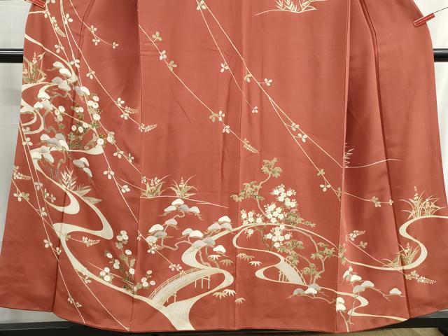 平和屋着物■訪問着 駒刺繍 流水枝松文 金彩 正絹 逸品 DABH8941qa