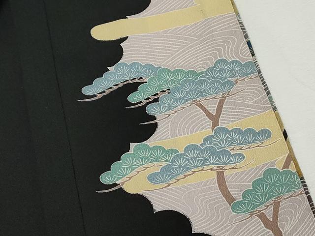 平和屋着物■豪華黒留袖 刺繍 群鶴浜松文 金彩 正絹 逸品 DABH8942qa