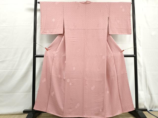 平和屋着物■上質な色無地 亀甲花地紋 珊瑚色 正絹 逸品 DABH8953qa