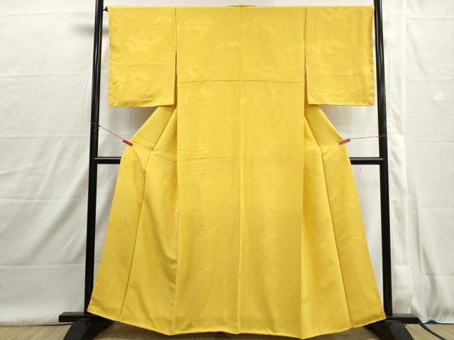 平和屋着物■上質な色無地 立波地紋 黄支子色 正絹 逸品 DABH8957qa
