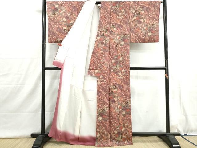 平和屋着物■上質な小紋 御所車花文 牡丹 暈し染め 金彩 正絹 逸品 DABH8962qa