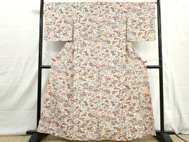 平和屋着物■上質な小紋 型染め 風景花文 松竹梅 正絹 逸品 DABH8963qa