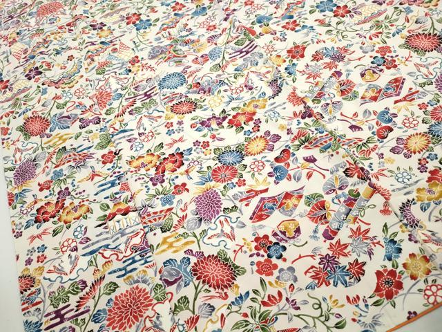 平和屋着物■上質な小紋 型染め 風景花文 松竹梅 正絹 逸品 DABH8963qa