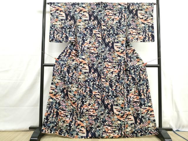 平和屋着物■上質な小紋 流水風景花鳥文 金彩 正絹 逸品 DABH8965qa