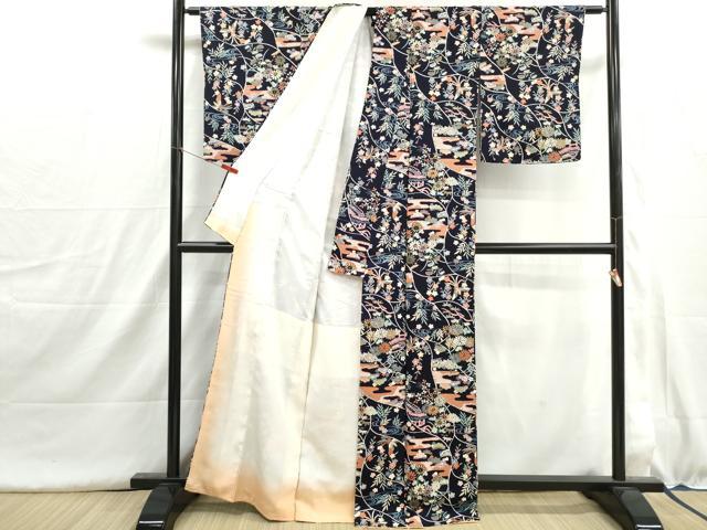 平和屋着物■上質な小紋 流水風景花鳥文 金彩 正絹 逸品 DABH8965qa