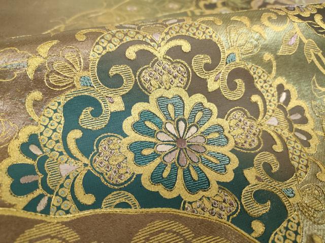平和屋着物▼中国三大刺繍 相良刺繍 総刺繍 太鼓柄袋帯 正倉院花文 金彩 引箔 さが美扱い 正絹 逸品 DABH9006ps