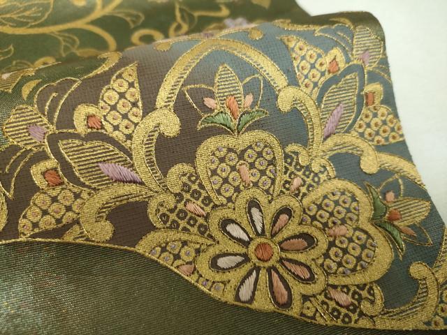 平和屋着物▼中国三大刺繍 相良刺繍 総刺繍 太鼓柄袋帯 正倉院花文 金彩 引箔 さが美扱い 正絹 逸品 DABH9006ps