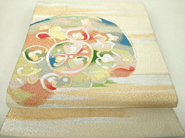 平和屋着物●爪掻き本綴れ 八寸名古屋帯 花丸文 金銀糸 正絹 逸品 DABH9045ps