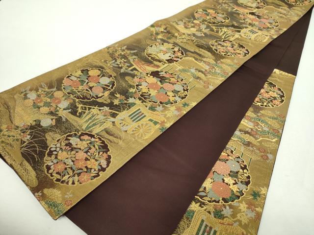 平和屋着物▼六通柄袋帯 彫金 雪輪草花図録 引箔 正絹 逸品 DABH9047ps