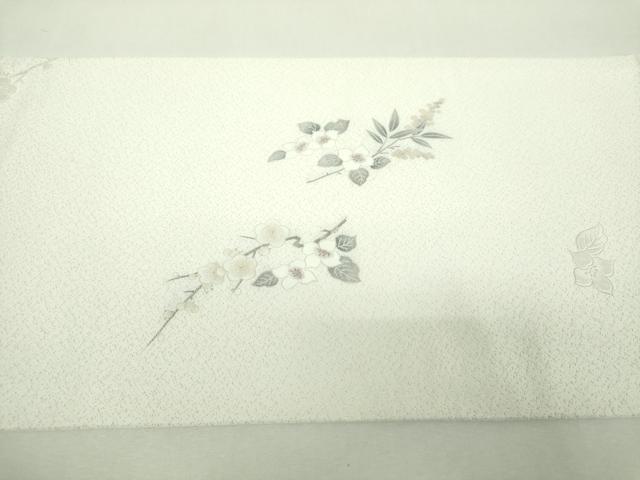 平和屋着物●太鼓柄袋帯 枝梅 枝花文 銀通し地 さが美扱い 正絹 逸品 DABH9053ps