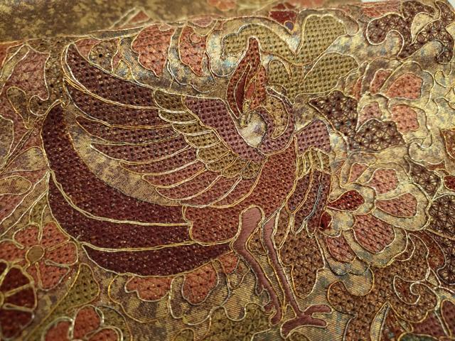 平和屋着物▼中国三大刺繍 スワトウ刺繍 汕頭刺繍 総刺繍 太鼓柄袋帯 駒刺繍 鳳凰花文 金糸 引箔 正絹 逸品 DABH9059ps