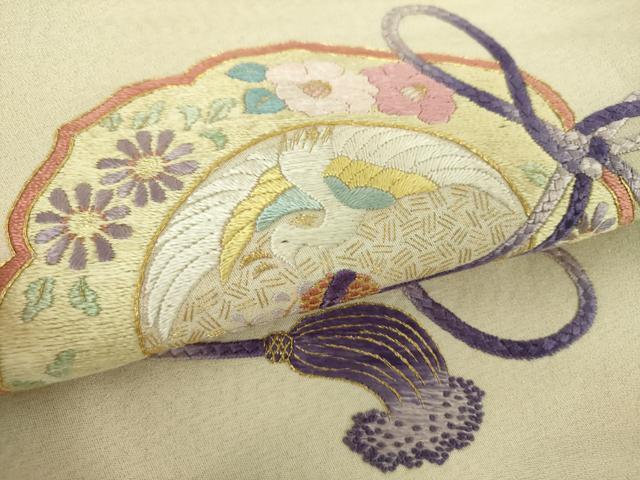 平和屋着物▼中国三大刺繍 相良刺繍 総刺繍 九寸開き名古屋帯 鏡裏花鳥文 金糸 正絹 逸品 DABH9070ps