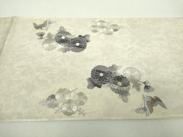 平和屋着物▼太鼓柄袋帯 総刺繍 霞花鳥文 金銀糸 引箔 正絹 逸品 DABH9071ps