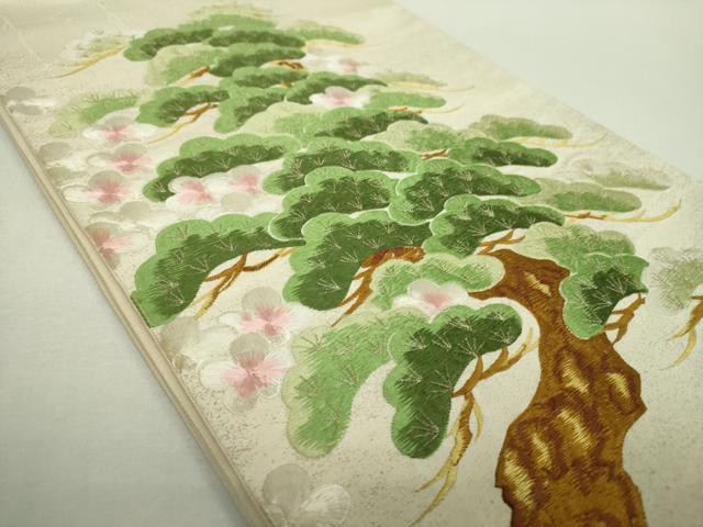 平和屋着物▼太鼓柄袋帯 総刺繍 梅松文 金糸 正絹 逸品 DABH9073ps