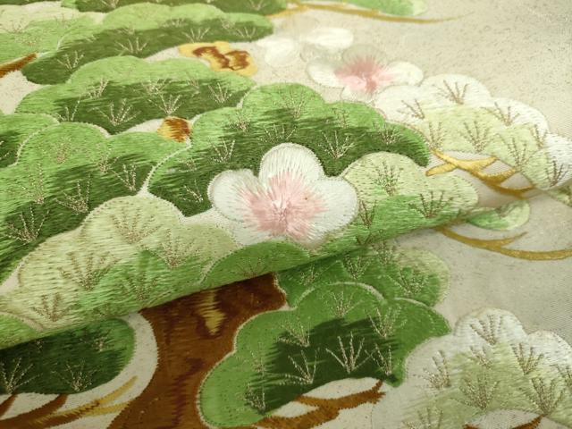 平和屋着物▼太鼓柄袋帯 総刺繍 梅松文 金糸 正絹 逸品 DABH9073ps