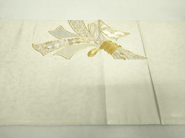 平和屋着物▼太鼓柄袋帯 駒刺繍 総刺繍 束ね熨斗花文 金銀糸 引箔 正絹 逸品 DABH9076ps