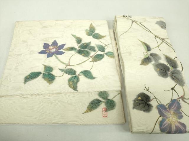 平和屋着物▼つけ帯 作家物 手描き 草花文 金彩 正絹 逸品 DABH9082ps
