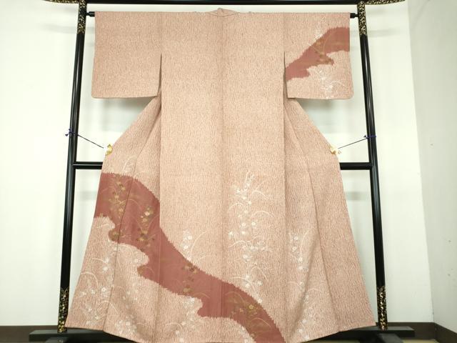 平和屋着物●訪問着 杢目絞り 刺繍 草花文 金彩 正絹 逸品 DABH9083ps