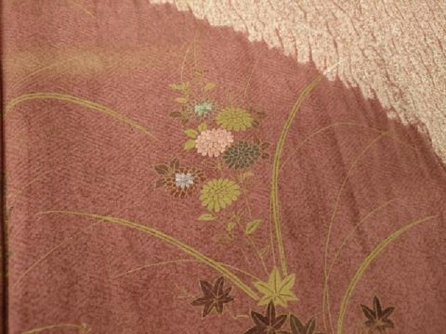 平和屋着物●訪問着 杢目絞り 刺繍 草花文 金彩 正絹 逸品 DABH9083ps