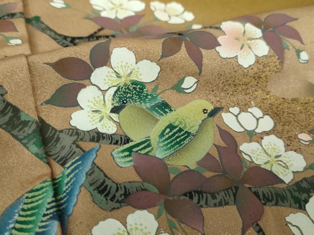 平和屋着物●英王室献上友禅作家 木下勝功 訪問着 手描き 花鳥文 暈し染め 金銀彩 正絹 逸品 DABH9086ps