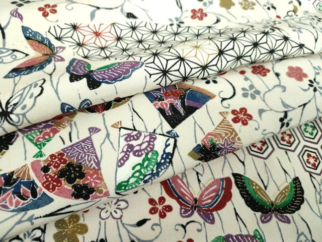 平和屋着物●上質な小紋 型染 舞蝶扇面花文 ロング丈 正絹 逸品 DABH9089ps
